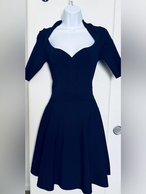 Ted Baker Navy Sweetheart Neck Fit-and-Flare Midi Dress